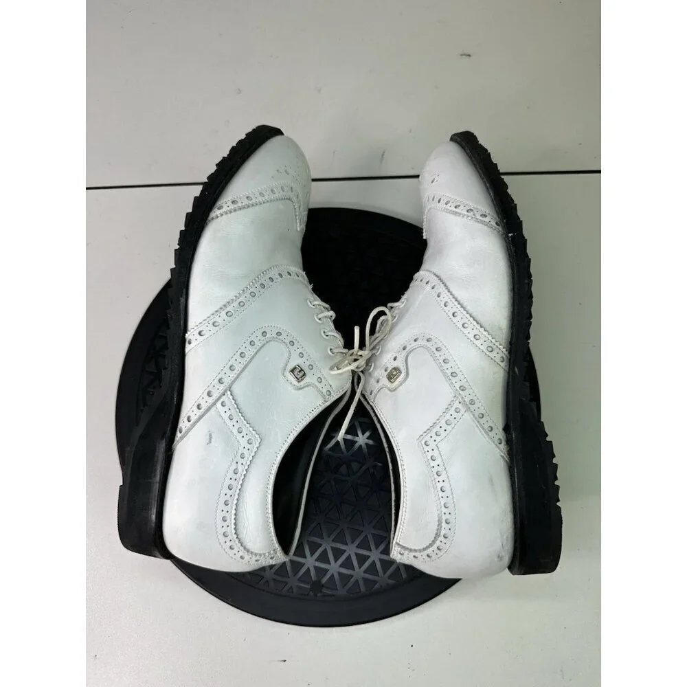 Footjoy 55160 Rare White Brogued Leather Wingtip Golf Shoes Made In USA Sz 8D